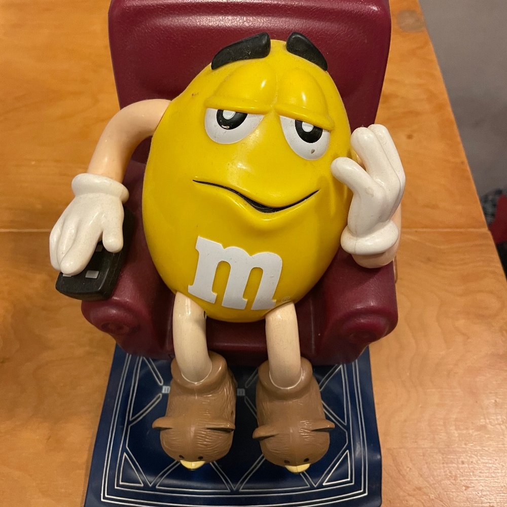 Vintage, 1999 yellow M&Ms, La-Z-Boy armchair, candy dispenser